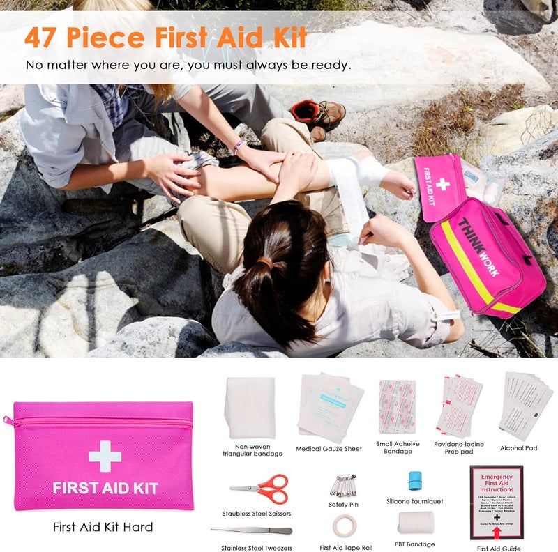THINKWORK Car Emergency Kit for Teen Girl and Lady's Gifts, Pink Emergency Roadside Assistance kit with Pink Car Tool Set, 10FT Jumper, First Aid Kit, and More Ideal Pink Car Accessories Tool - E8 - Image 3